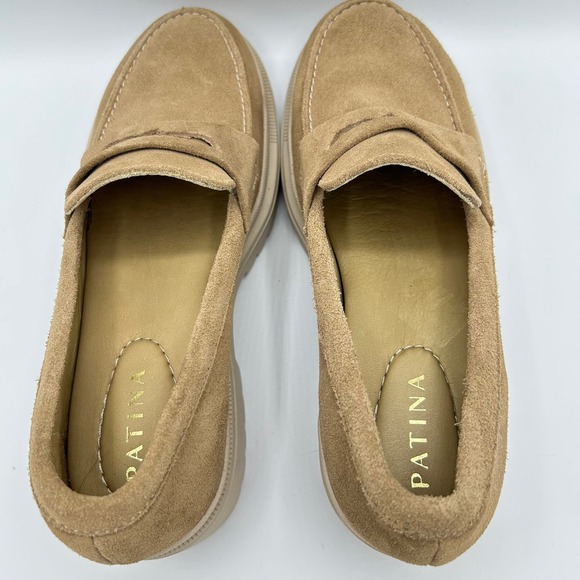 Patina Womens Suede Leather Loafers Lug Sole Comfort Slip On Shoes - Picture 5 of 9